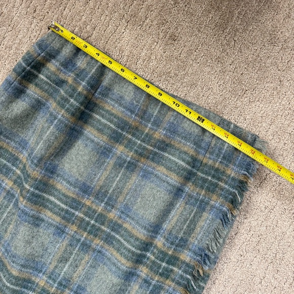 Vintage 90s Talbots Plaid Light Blue and Green Women's Wool Midi Skirt - Picture 10 of 11